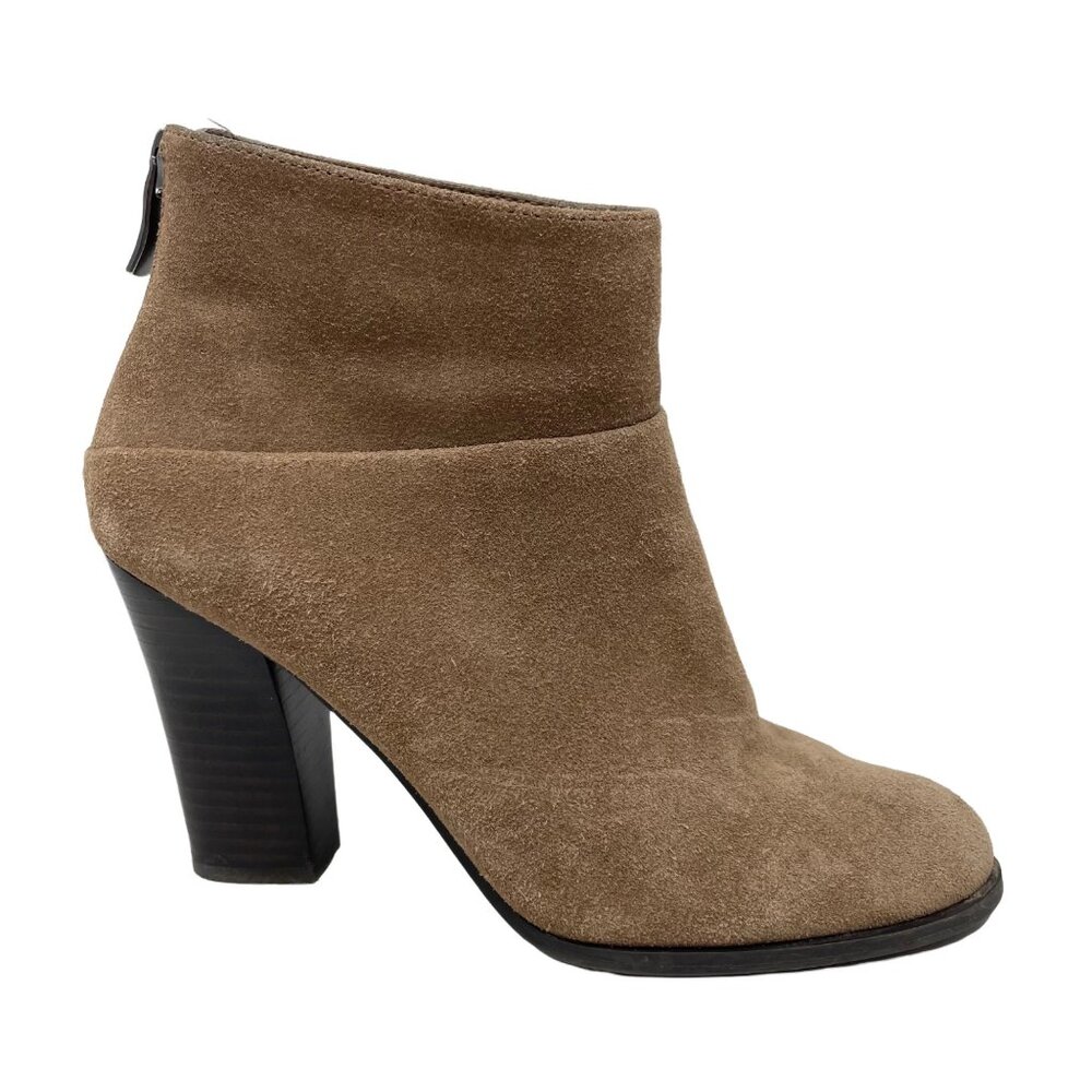 BCBGeneration Kleina Bootie Size 6.5 Tan Suede Stacked Heel Back Zipper